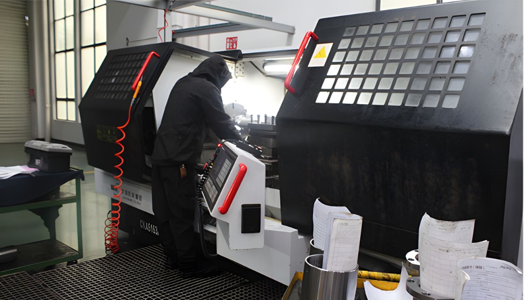 Operator at a CNC machine in the Orient Grind workshop